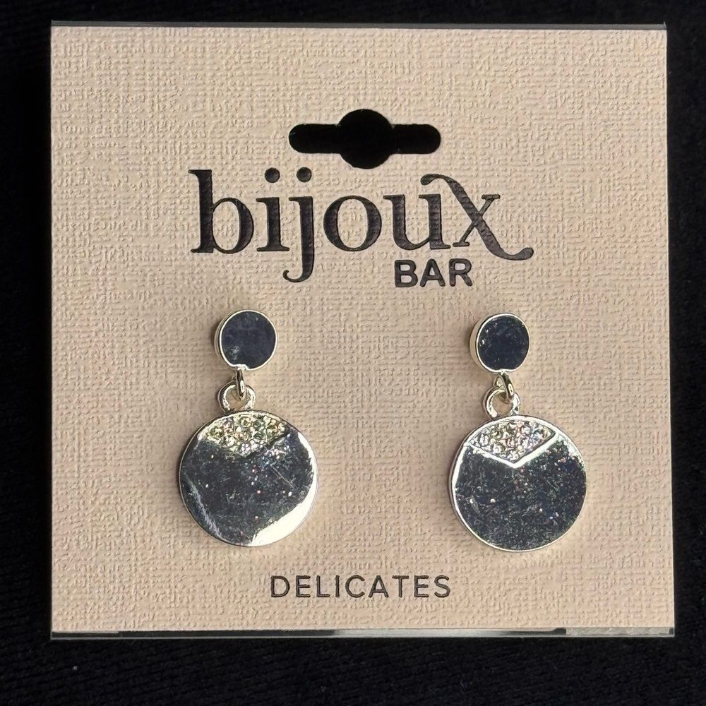 JCP Bijoux Bar Silver Tone Sparkly Statement Earrings 1in